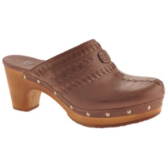 UGG Shoes - Ugg Vivica Dark Brown Braided Leather Mule Clog